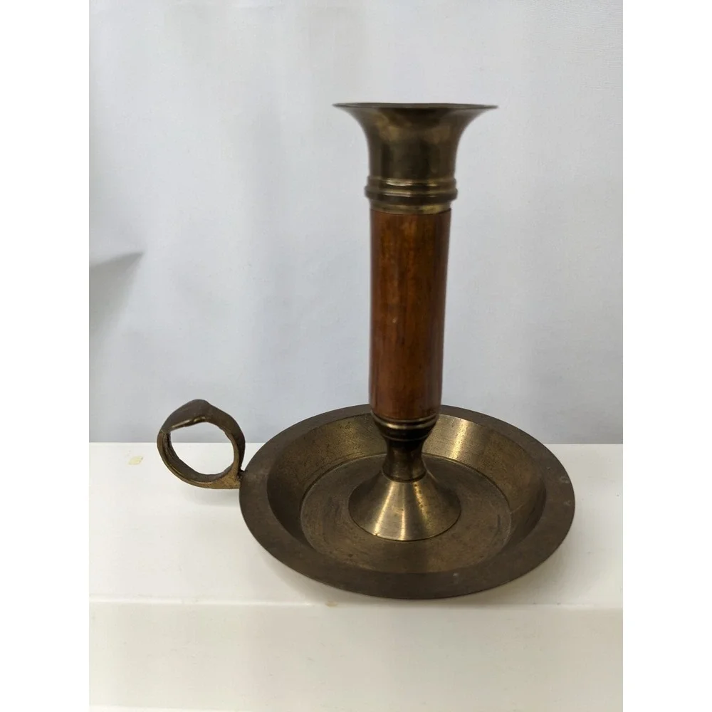 Brass Candlestick‎ Candle Holder Wooden 4.25 Inch Finger Hold